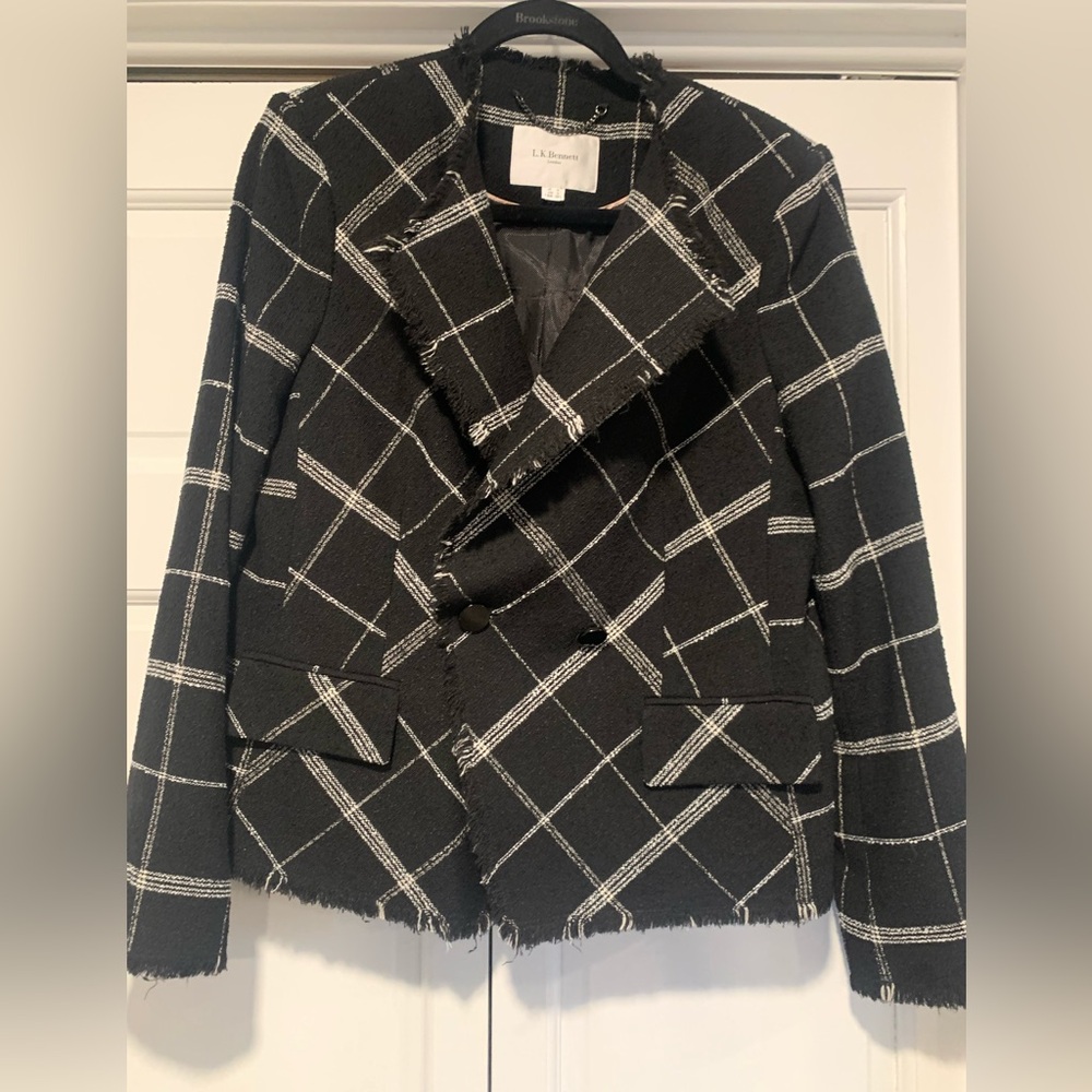 LK BENNETT women’s us size 10 black and white plaid blazer